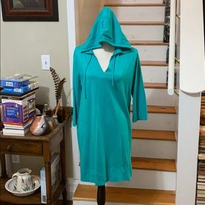 L.L. Bean Pullover V-Neck Cotton Dress Sz LG Green